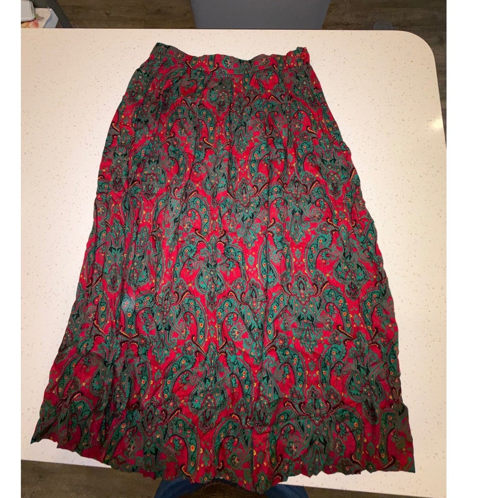 Vintage Pendleton Country Sophisticates Red Green Paisley Midi Skirt Size 12 USA